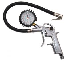 Lock-on Air Chuck with Dial Tire Gauge w/ Flexible Hose